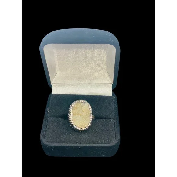 Natural Quartz Druzy Sparkling Cluster Ring 925 Silver Size 7.5 - Picture 7 of 11